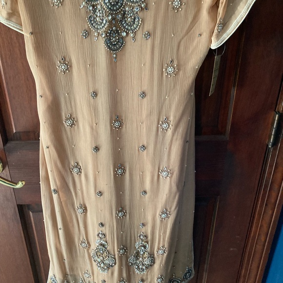 Pakistani designer chiffon kameez (shirt) embroidered with beads and pearlwork - Picture 2 of 14